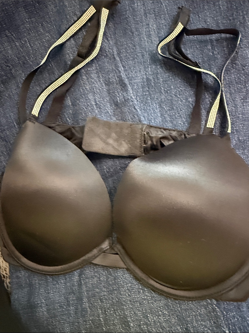 Victoria's Secret Black Padded Push-Up Bra with Rhinestone-Trim Straps